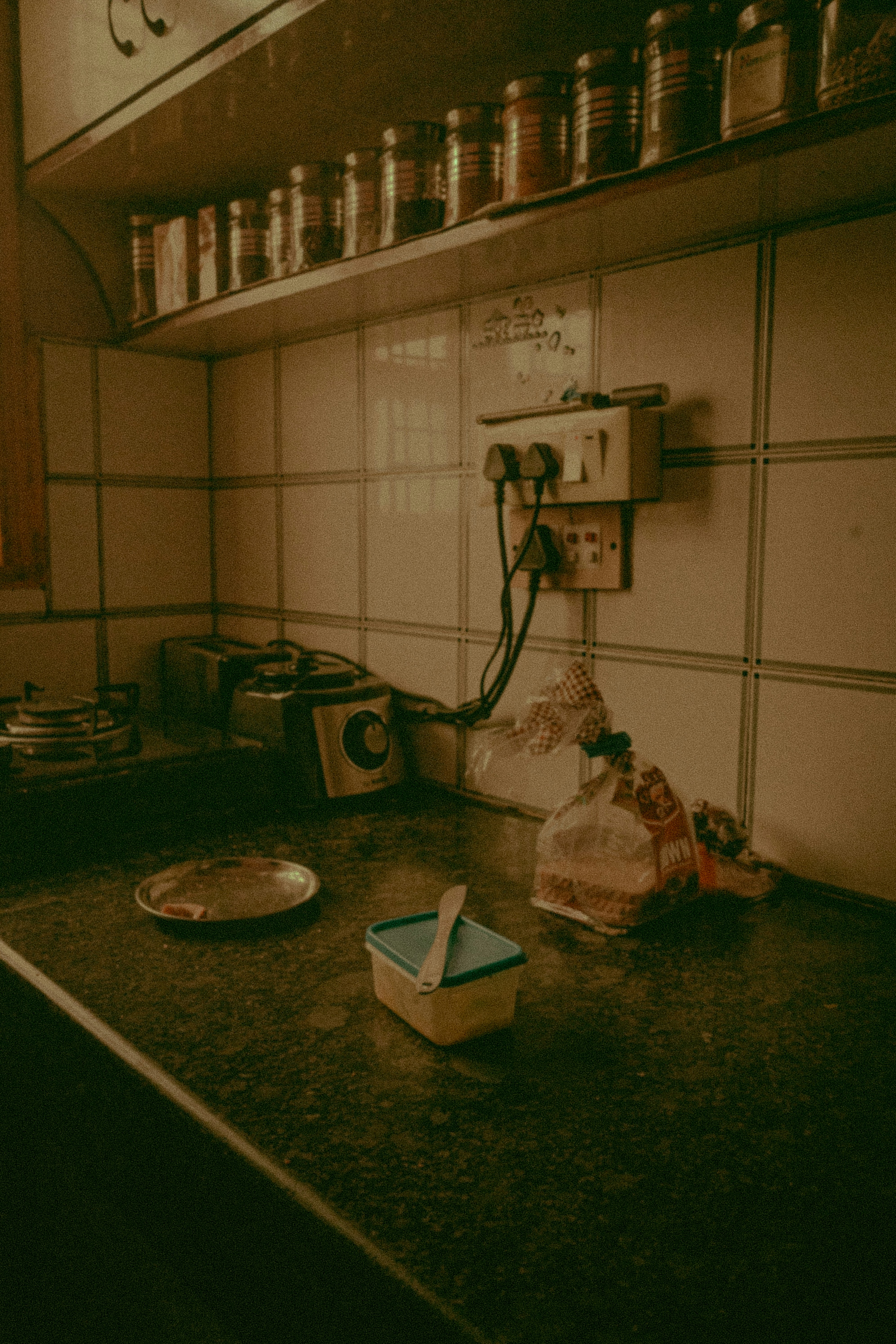 white plastic bag on black granite counter top